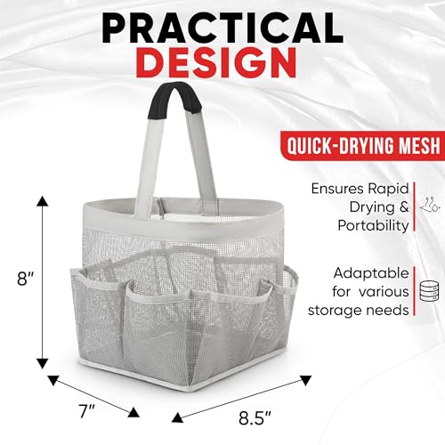Masirs Mesh Shower Caddy – 9 Pocket Portable Shower Caddy Organizer for College Dorm, Travel, Gym, Bathroom – Quick Dry, Lightweight Tote Bag for Toiletries & Essentials, Gray - color: Gray