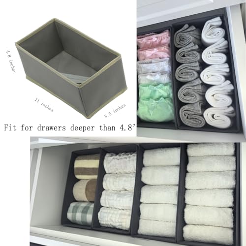 Bructhun Sock Drawer Organizer 3 Pack - Foldable Fabric Storage Bins for Underwear Divider, Small Closet Organizers with 3 Compartments, Light Gray - color: Light Gray