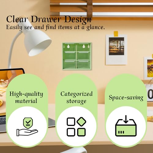 Small Drawer Organizer for Desk, 4.7" x 4.7" x 3.8" Small Desktop Organizer with 6 Drawers, Plastic Storage Box for Office, Classroom, Craft and Home Organization - color: Green