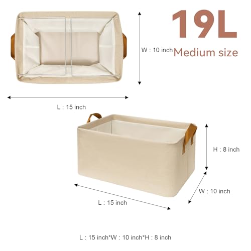 SNWDN 6 Pack Closet Cloth Storage Bins for Shelves, Medium Storage Baskets for Shelves, Fabric Bins for Closet organization with Handles（ Beige 15''L x 10''W x 8''H） - color: Beige, size: Medium（6 pack 15''L x 10''W x 8''H）