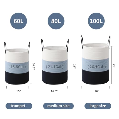 Laundry Basket Hamper Tall Rope Storage Woven for Blanket toys Dirty Clothes in Living Room Bathroom Bedroom (Gradient Blue, 60L/15.8Gal) - color: Gradient Blue, size: 60L/15.8Gal
