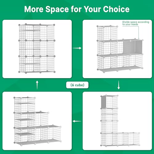 Wire Cube Storage Organizer, 6 Cubes Converted into 7 Cubes, Sturdy Metal Grids Storage Shelf Closet Shelving Units and Storage, Shelves for Bedroom LIvingroom Office - color: White, size: 6 cubes