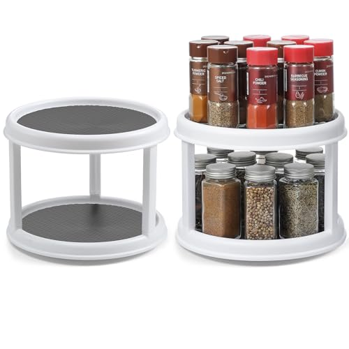 2 Pack, 2 Tier 10" Turntable Lazy Susan Spice Organizer - Rotating Seasoning Rack Spinner for Pantry Cabinet Kitchen Countertop, Table Top Organizing - Multiuse Two Tier Rotating Organization Rack - size: 10inch - 2 Pack