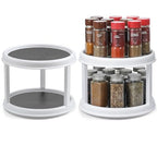 2 Pack, 2 Tier 10" Turntable Lazy Susan Spice Organizer - Rotating Seasoning Rack Spinner for Pantry Cabinet Kitchen Countertop, Table Top Organizing - Multiuse Two Tier Rotating Organization Rack - size: 10inch - 2 Pack