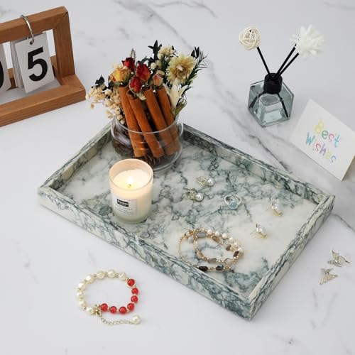 Marble Bathroom Tray,Pure Natural Vanity Tray,Marble Tray for Kitchen Counter Non-Ceramic/Non-Resin,Stone Trays 12 x 8 inch Cyan Green - color: Cyan-green