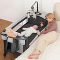 ELEMARA 4 in 1 Baby Bassinet Bedside Crib with Diaper Changer, Mattress, 1-Second Set up Bedside Bassinet with 3 Adjustable Height, Portable Crib with Storage/Toy Bar/Zip Door - style: 4 in 1 Baby Bassinet