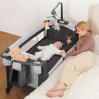 ELEMARA 4 in 1 Baby Bassinet Bedside Crib with Diaper Changer, Mattress, 1-Second Set up Bedside Bassinet with 3 Adjustable Height, Portable Crib with Storage/Toy Bar/Zip Door - style: 4 in 1 Baby Bassinet