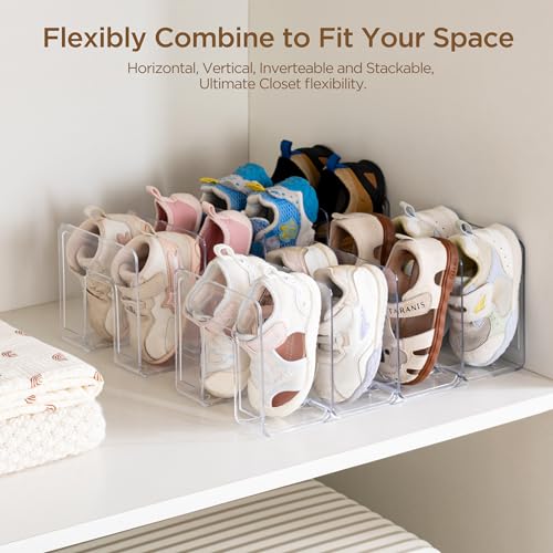 HBlife Clear Acrylic Kids Shoe Rack for Closet, 6 Pack, 4 Sections, Stackable, Crystal Clear, 4 Pairs Capacity - color: Clear, size: 6 Pack