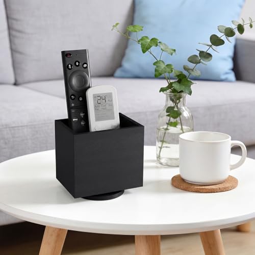360° Rotation Remote Control Holder, Wooden TV Controller Holder, Remote Holder for Pen, Phone, Universal Remote Caddy for Table Home Office School (Black) - color: Black - 1slot