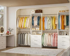 vomavex Closet System of 2 Set, 4-18FT Closet Organizer System with 10 Hanging Rods & 6 Wood Drawer & Adjustable Shelves, Walk in Closet Storage System, Free Standing Closet System, White - color: 4-18ft