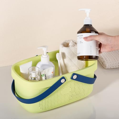 JiatuA Plastic Storage Basket with Handle Portable Shower Caddy Tote Organizer Basket Bin for Bathroom Kitchen Dorm Room Bedroom, ‌Yellow - color: Yellow, size: Large