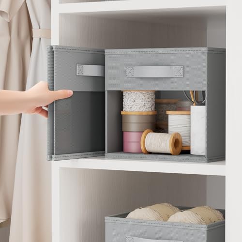DIMJ Storage Cubes, 11x 11 inch Cube Storage Bin, 6 Pack Closet organizers and storage Bins with Window, Collapsible Baskets with Handle for Shelves, Clothes, Toys, Books (Grey) - color: Gray, size: 10.6 Inch.- 6 Pack