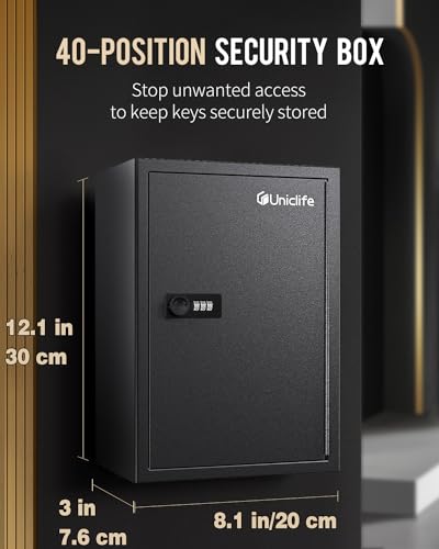 Uniclife 40 Position Slotted Key Cabinet with Combination Lock Resettable Black Digital Security Storage Box Steel Key Organizer with Slotted Racks White Key Tag Labels and Permanent Pen - color: Black, size: 40 Keys