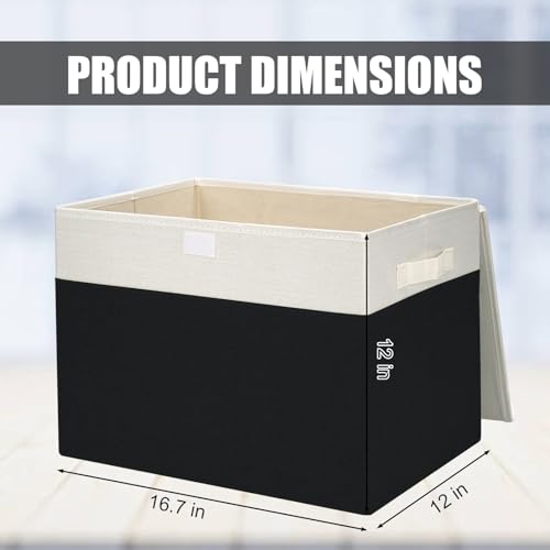 Large 17" 42 Quarts Collapsible Stackable Storage Bins with Lids [3-Pack] Foldable Fabric Linen Storage Boxes Cube, Closet Organizer Baskets with Label for Home (16.7 x 12 x 12", Black & White) - color: Black & White, size: Large - 3 Pack