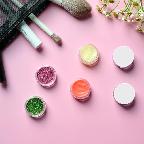 50 Pack 3 Gram Sample Containers with White Lids, Small Plastic Cosmetic Jars, Makeup Travel Container Jar for Cream, Bead, Eye Shadow, Lotions, Powders, Glitters Lip Gloss with Labels,Spatulas - color: White Lid, size: 0.1 Ounce