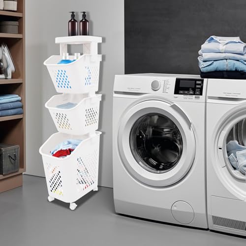 3-Tier Plastic Laundry Hamper Sorter with Wheels,Tiered Laundry Basket Organizer with 4 Removable Baskets,Rolling Laundry Storage Cart for Bathroom,Bedroom,Kitchen - color: 3-Tiers
