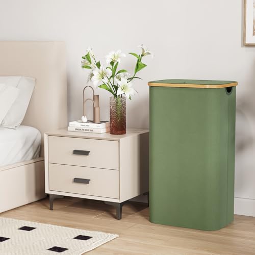 Lifewit 100L Laundry Basket with Lid, Clothes Hampers for Laundry with Bamboo Handles and 1 Removable Bag, Large Foldable Laundry Hamper for Bedroom, Bathroom, Dorm, Laundry Room, Green - color: Green, size: 100L
