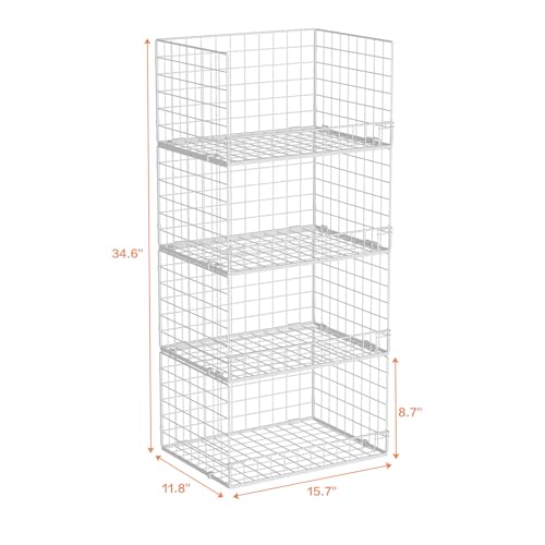 Yociyoga 4-Tier Stackable Closet Organizers and Storage Basket, Foldable Closet Shelf Organizer System, Space-Saving Clothes Storage Drawer Organizer for Wardrobe, White ((Patent 30022416))