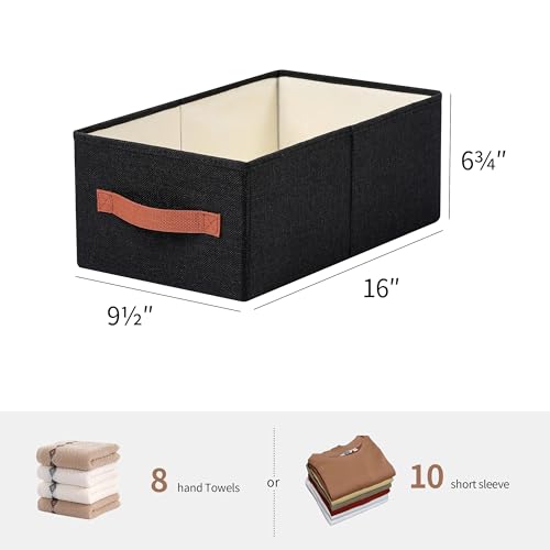 linen closet organizers and storage, 3 Pack Large Storage Baskets, Washable, Clothing Storage Bins with Handle, Closet Organizer for Storage Sweater,Sheets (Black, 16"x9½"x6¾") - color: Black, size: 16"x9½"x6¾"