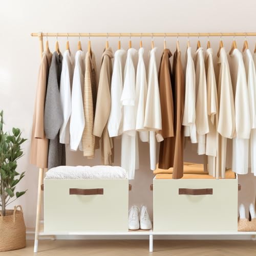 GhvyenntteS Large Storage Baskets for Shelves 6 Pack, Collapsible Fabric Storage Bins with 3 Handles, Decorative Closet Organizers and Storage bins for Clothes Blanket Beddings (Beige, 15"x11"x9.6") - color: Beige, size: Large-6 Pack