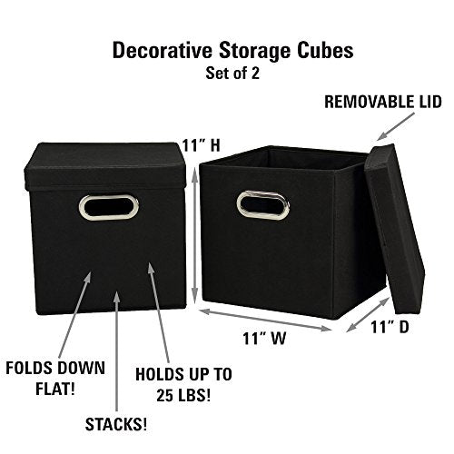 Household Essentials 34-1 Decorative Storage Cube Set with Removable Lids | Black | 2-Pack - size: 2 Count (Pack of 1)