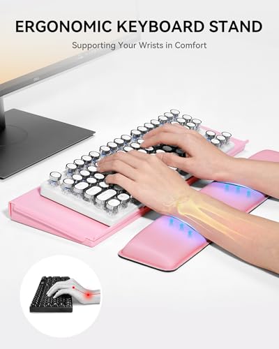 Laborio Computer Keyboard Stand with Storage Box, Keyboard Riser Wrist Rest for Desktop, Office Desk Organizer Accessories(Pink) - color: Pink