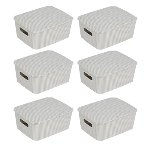 Glad Storage Baskets with Lids - Set of 6 Stackable Plastic Boxes with Handles - Decorative Shelf Organizer Bins for Bathroom and Closet, Grey, 1 Gallon - color: Grey, size: 1 Gallon