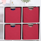 HOONEX Large Collapsible Storage Bins, Linen Fabric, Pack of 2, Storage Baskets with Wooden Carry Handles and Sturdy Heavy Cardboard, for Home, Office, Car, Nursery, Red - color: Red