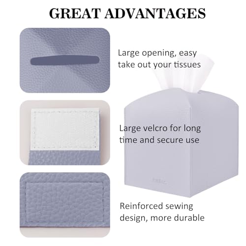 Tissue Box Cover Holder Square Tissue Cube Cover PU Leather Tissue Organizer with Bottom Belt for Bathroom, Tabletop, Car, Night Stands, Office, Home, Kitchen (2, Violet) - color: Violet