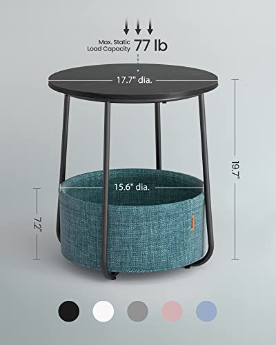 VASAGLE LILEA Collection - Small Round Side End Table, Modern Nightstand with Fabric Basket, Ebony Black and Turquoise Blue ULET223B56 - color: Ebony Black + Turquoise Blue, size: Round + 1 pack