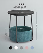 VASAGLE LILEA Collection - Small Round Side End Table, Modern Nightstand with Fabric Basket, Ebony Black and Turquoise Blue ULET223B56 - color: Ebony Black + Turquoise Blue, size: Round + 1 pack