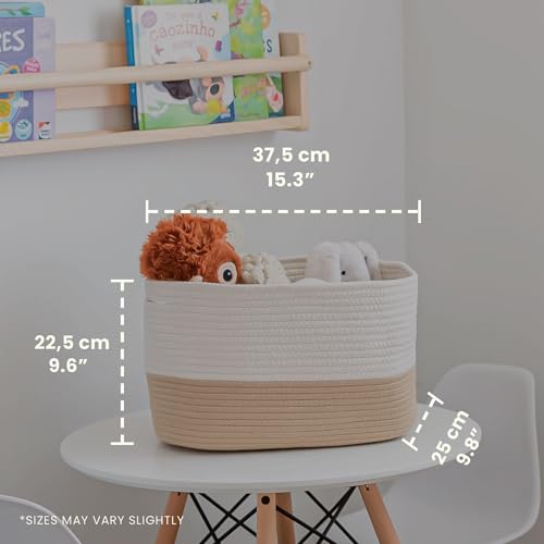 OrganiHaus Rope Baskets for Shelves - Set of 3 Woven Storage Baskets for Organizing, Closet & Toy Storage - Honey/Off-White - 15x9x10 - color: Honey / Off-White