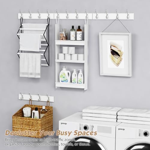 Forbena White Coat Rack Wall Mount 4-Pack, Coat Hanger Wall Mounted for Hanging Clothes Purse, Modern Key Holder Hooks for Closet Hat, Belt, Bag, Backpack, Leash (White and Silver - 16 Hooks) - color: White & Silver