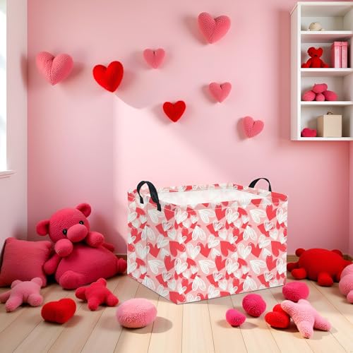 HIYAGON Rectangular Valentines Basket Fabric Storage Bin Storage Boxes Collapsible Storage Basket for Clothes Books Shelves Basket(Pink White Heart) - color: Pink White Heart
