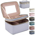HXLGMD Large Makeup Bag with Mirror Double Layer Travel Make Up Organizer Case, Large Capacity Coemetic with Brush Slot Divider, Travel Toiletry Bag for Women (Grey) - color: Grey