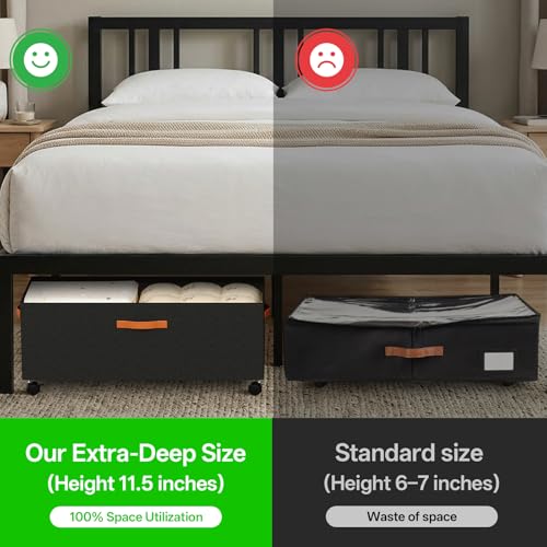 Under Bed Storage with Wheels, 12" Height Under Bed Storage Extra Deep Under Bed Storage Containers, Perfect for 14'' Bed Frame, No Assemble Metal Rolling Underbed Storage for Clothes Shoes Blankets - color: Extra-Tall Design