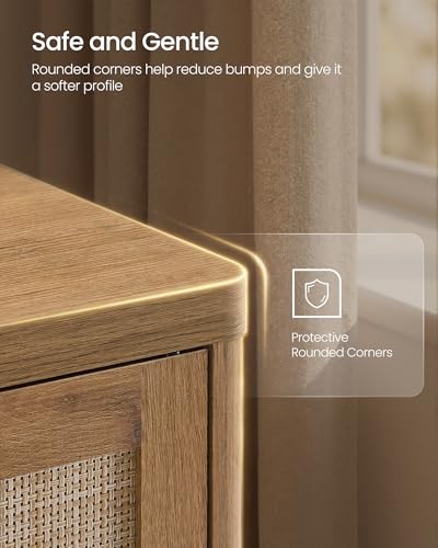 VASAGLE ELLAN Collection - Boho Shoe Storage Cabinet for Entryway Slim, Entry Shoe Cabinet with Rattan-Look Flip Drawers, Rounded Corners, Narrow for Entrance, Natural Brown UHSC601KC01 - color: Natural Brown, size: 9.4"D x 33.9"W x 32.9"H-3 Flip Drawers