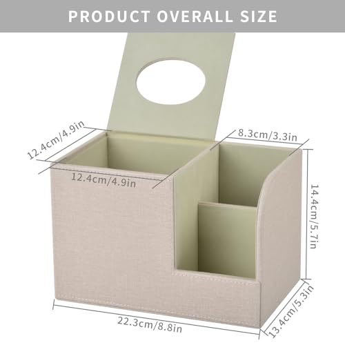 PU Leather Square Tissue Box Cover,Multifunctional Tissue Box Holder,Tissue Box with Storage,Tissue and Remote Control Holder,Tissue Box Decorative Desk Organizer for Home&Office,Beige - color: Beige