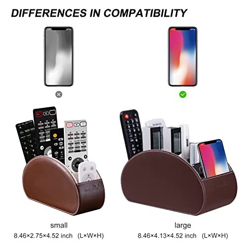 Remote Control Holders Organizer Box with 5 Compartment PU Leather Multi-functional Office Desk Storage Caddy Store Tv Remote for Media Player,Brush,Pencil,Glassees&Office Supplies (Dark Brown) - color: Dark Brown, size: M