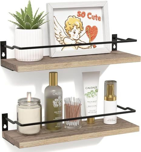 RICHER HOUSE Bathroom Shelves, Guard-Rail Floating Shelves for Wall, Wall Mounted Shelves Set of 2, Cute Bathroom Organizer Decor, Over Toilet Storage Small Shelf for Kitchen - Carbonized Black - color: Carbonized Black