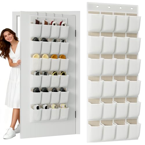 homyfort Over the Door Shoe Organizer, 24 Large Breathable Mesh Pocket,Space Saving Hanging Shoe Rack,Shoe Storage Holder for Entryway Bedroom Closet - color: White