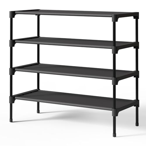 Kitsure Shoe Rack - Non-Woven Shoe Rack Shelf, Shoe Organizer for Closet, Entryway, Garage & Corridor, Stackable Shoe Shelves, X-Large, Black - color: Black, size: 27.5" Wide - 4 Tier