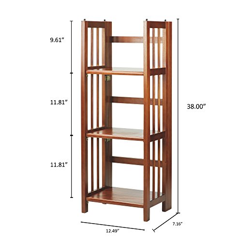Casual Home Narrow 3-Shelf Folding Bookcase, 14" Wide, Mahagony - color: Mahogany