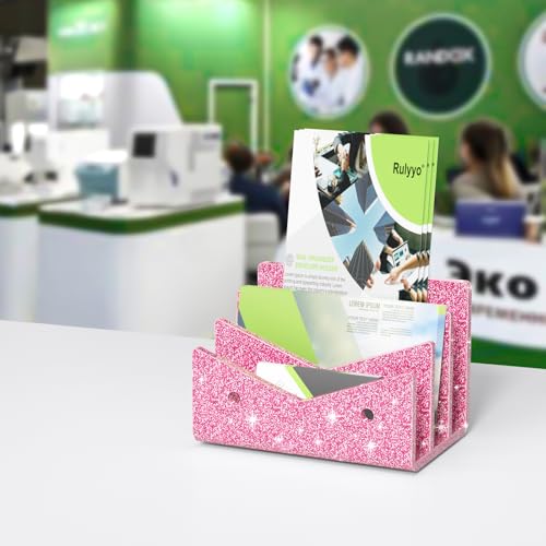 Mail Organizer Envelope Holder - 3 Compartments Glitter Pink Acrylic Mail Holder Countertop Vertical Desk Organizer Small File Bill Document Notebook Letter Sorter for Home School Office - color: Glitter Pink, size: 3 Compartments
