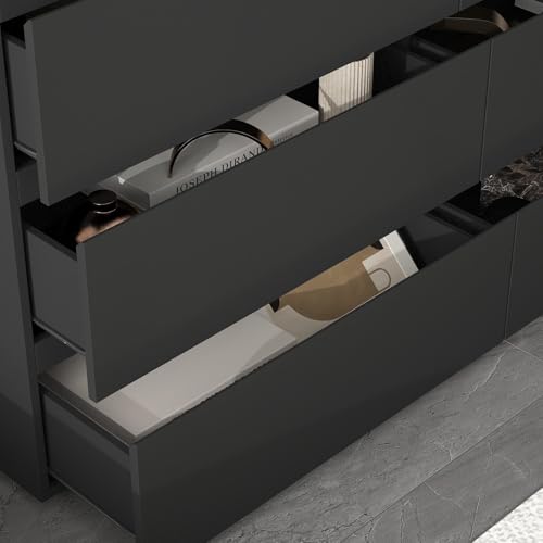 FAMAPY Chest of Drawers Dresser No Handles, 6 Drawer Dresser with Wide Storage, Modern Contemporary 6-Drawer Chest, for Bedroom Black (59”W x 15.7”D x 32.3”H) - color: Black