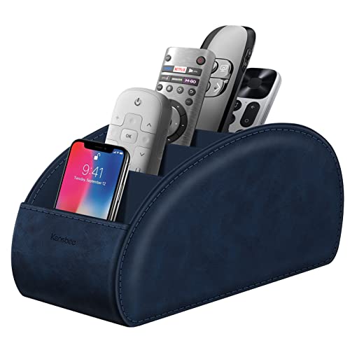 Large Remote Control Holder with 5 Compartments, KENOBEE Anti-slip Desktop Caddy Storage Organizer for Phone, Remote Controllers, Office Supplies, Makeup Brush, Media Accessories,Blue - color: Blue, size: Large