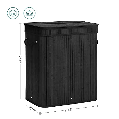 SONGMICS Laundry Hamper with Lid, Bamboo Laundry Basket, Removable Machine Washable Laundry Basket, with Handles, 26.4-Gallons, for Laundry Room, Bedroom, Bathroom, Ink Black ULCB63H - color: Ink Black, size: 100 L