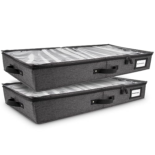HOMELUX THEORY 2pc Low Profile Under Bed Storage Containers, Thin Under Couch Storage Organizer with Bins & Lids, Underbed Storage Box Ideal for Seasonal Clothes, Blankets, Fabric & Shoes (Dark Gray) - color: Dark Gray, size: Large Low Profile (2pc)