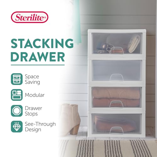 Sterilite 12-Pack 16 Quart Stacking Drawer, Clear Storage Closet Organizer, White Frame - Stackable Modular Plastic Drawers for Clothes, Accessories, Craft Supplies, Shoes or Linens - size: 16 Quart, style: 12 Pack