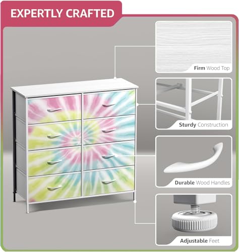 Sorbus Kids Dresser with 8 Drawers - Storage Unit Organizer Chest for Clothes - Bedroom, Kids Room, Nursery, & Closet (Tie-Dye, 31.5 x 12 x 32-8 Drawer) - color: Light Tie-dye, style: 8-Drawer